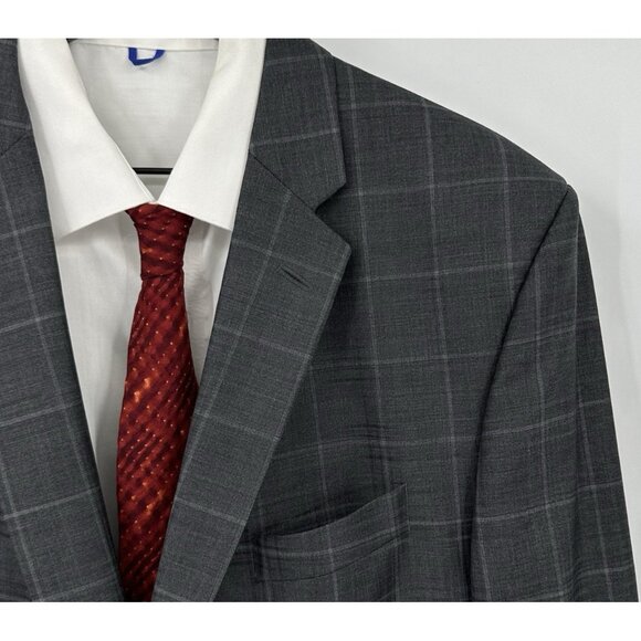 JACK VICTOR jacket blazer sport coat windowpane plaid stretch wool gray 46L - Picture 1 of 8